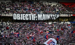 Banderole des supporters de l'OL, lors du match nul 1-1 contre Metz, le 5 novembre 2023 à Décines-Charpieu