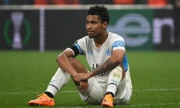 Le défenseur français de l'Olympique de Marseille Boubacar Kamara après l'élimination de son équipe en demi-finale retour de Ligue Europa Conférence par le Feyenoord Rotterdam, à Marseille, le 5 mai 2022