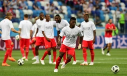 L'attaquant suisse Breel Embolo à l'échauffement avant le match contre le Costa Rica lors du Mondial, le 27 juin 2018 à Nijni Novgorod
