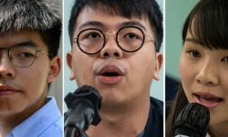 Photo montage des militants pro-démocratie (G à D): Joshua Wong (g), le 28 septembre 2019, Ivan Lam, le 27 août 2018 et AgnÚs Chow, le 27 janvier 2018