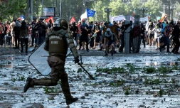 Heurts entre manifestants et forces de sécurité, le 24 octobre 2019 à Santiago du Chili