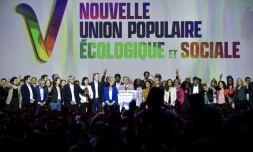 L'Insoumis Jean-Luc Mélenchon s'exprime lors de la première convention de la "Nouvelle union populaire écologique et sociale" (Nupes) à Aubervilliers, le 7 mai 2022 