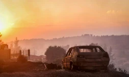 AprÚs un incendie à Siviri, dans le nord de la GrÚce, le 13 août 2026
