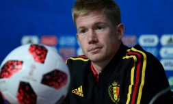 Le milieu de terrain belge Kevin De Bruyne en conférence de presse à Saint Pétersbourg le 9 juillet 2018