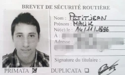 Carte de brevet de sécurité routiÚre non datée de Abdel Malik Petitjean