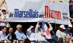 Le président Emmanuel Macron, candidat à sa réélection, en meeting à Marseille, le 16 avril 2022