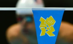 Le logo des JO-2012 lors d'une série de natation, le 1er août 2012 à Londres