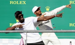 Lewis Hamilton (d) avec Usain Bolt, le 22 octobre 2017 à Austin (Texas)