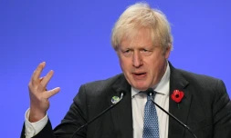 Le Premier ministre britannique Boris Johnson lors d'un discours à la COP26, le 10 novembre 2021 à Glasgow