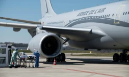 L'Airbus A330 Phénix à l'aéroport de Bale Mulhouse embarque des malades du Covid-19 le 31 mars 2020 