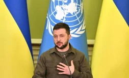 Le président ukrainien Volodymyr Zelensky, à Kiev le 28 avril 2022 