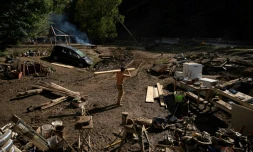 Les dégâts de l'ouragan Hélène à Black Mountain, en Caroline du Nord, le 3 octobre 2024