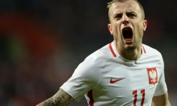 Le Polonais Kamil Grosicki buteur lors du match amical contre la Finlande, le 26 mars 2016 à Wroclaw 