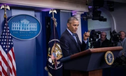 Barack Obama lors d'une conférence de presse à la Maison Blanche, le 16 décembre 2016 à Washington
