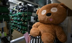 Un ours en peluche et d'autres objets perdus, stockés dans le centre des objets trouvés de la police métropolitaine de Tokyo, le 2 août 2024 dans le quartier d'Iidabashi