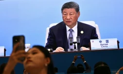 Le président chinois Xi Jinping lors d'une retransmission d'un sommet à Tianjin, le 1er septembre