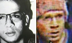 Montage montrant deux portraits d'Abdelhakim Dekhar, sur une capture d'écran tirée de l'émission "Faites Entrer l'Accusé" (g) et sur une image de vidéosurveillance (d)