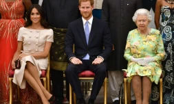 Meghan Markle, le prince Harry et la reine Elizabeth II Ă Bunckingham Palace, en juin 2018