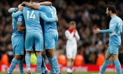 La joie des joueurs de Manchester City après le but de Rodri contre Arsenal en Premier League le 1er janvier 2022 à Londres