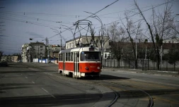 Un tramway Ă Kiev, le 12 mars 2022