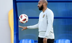 L'entraîneur-adjoint de la Belgique Thierry Henry à l'entraînement des Diables rouges, le 8 juillet 2018 à Dedovsk, près de Moscou  