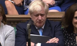 Le Premier ministre britannique Boris Johnson sur une image tirée d'une vidéo fournie par le Parlement, le 9 septembre 2019 à Londres