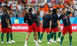Séance d'échauffement pour Cristiano Ronaldo et les Portugais avant d'affronter l'Iran à la Mordovia Arena de Saransk, le 25 juin 2018