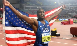 L'Américain Christian Coleman remporte la finale du 100 m aux Mondiaux de Doha le 28 septembre 2019