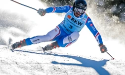 Le skieur français Cyprien Sarrazin vainqueur du Super-G de Wengen, en Suisse, une épreuve de la Coupe du monde, le 12 janvier 2024