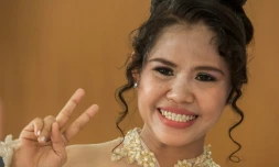 Mary Jane Veloso, condamnée à mort en Indonésie en 2010 après avoir été arrêtée alors qu'elle transportait dans sa valise 2,6 kilogrammes d'héroïne, à la prison de Yogyakarta, le 23 avril 2016