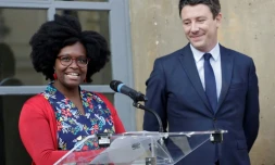 Sibeth Ndiaye et Benjamin Griveaux lors de la passation de pouvoir, le 1er avril 2019