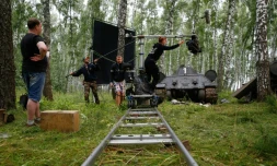 Tournage du film "Rencontrer Staline" à Voskressensk, près de Moscou, le 28 juillet 2017