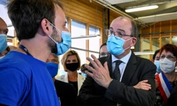 Le Premier ministre Jean Castex lors d'un déplacement à Besançàon (est) consacré à l'emploi des jeunes, le 23 juillet 2020