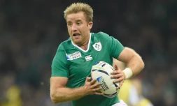 Luke Fitzgerald, ailier irlandais, en route pour marquer le premier essai du XV du TrĂšfle lors du quart de finale du Mondial-2015 face Ă l'Argentine, Ă Cardiff, le 18 octobre 2015