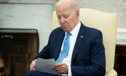 Le président américain Joe Biden lors d'un échange avec la PremiÚre ministre italienne Giorgia Meloni, dans le Bureau ovale de la Maison Blanche, à Washington, le 1er mars 2024