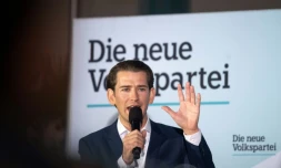 Le dirigeant du parti conservateur autrichien (ĂVP) Sebastian Kurz lors d'une rĂ©union publique Ă Baden (Autriche) le 19 septembre 2019