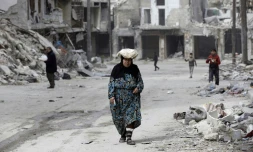 Dans une rue de la ville syrienne d'Alep, le 9 mars 2017