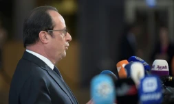 François Hollande lors d'une conférence de presse à l'issue du dernier sommet européen de son quinquennat, à Bruxelles le 29 avril 2017