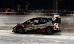 L'Estonien Ott Tänak au volant de sa Toyota lors de la 1re journée du Rallye de Suède, le 14 février 2019 à Karlstad 