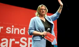 La cheffe de file régionale du parti social-démocrate (SPD) du chancelier allemand Olaf Scholz, Anke Rehlinger, le 27 mars 2022 à Saabrucken (ouest de l'Allemagne)