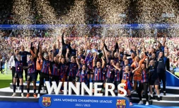 La joie des Barcelonaises victorieuses de la Ligue des champion contre Wolfsburg, samedi à Eindhoven 