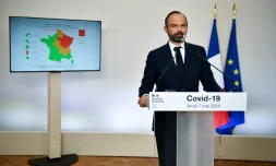 Ădouard Philippe lors d'une confĂ©rence de presse Ă Matignon le 7 mai 2020 Ă Paris