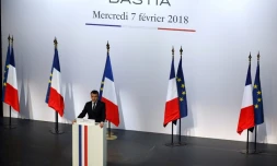 Emmanuel Macron lors d'un discours à Bastia, le 7 février 2018 en Corse