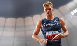 Le décathlonien français Kevin Mayer lors des championnats du monde d'athlétisme à Doha le 3 octobre 2019