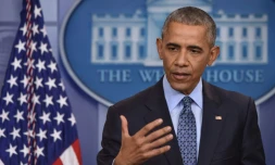 Barack Obama lors de sa dernière conférence de presse à la Maison Blanche à Washington le 18 janvier 2017