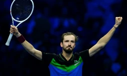 Le Russe Daniil Medvedev, vainqueur de l'Allemand Alexander Zverev, au Masters ATP, le 15 novembre 2023 Ă Turin