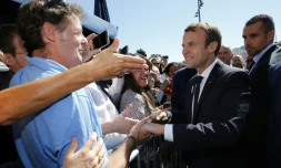 Le président Emmanuel Macron sur le futur site de la voile olympique aux JO-2024, le 21 septembre 2017 à Marseille