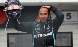 Le Britannique Lewis Hamilton (Mercedes) vainqueur du GP de Hongrie de Formule 1, le 1 juillet 2020 à Mogyorod, près de Budapest 