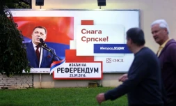 Affiche électorale du leader politique des Serbes de Bosnie, Milorad Dodik, le 21 septembre 2016 à Banja Luka