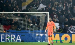 Le gardien français de l'AC Milan Mike Maignan lors du match entre l'Udinese et son équipe, comptant pour la 21e journée du Championnat d'Italie le 20 janvier 2024 à Udine